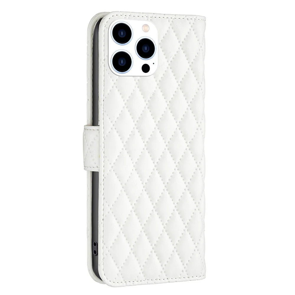 BINFEN COLOR BF Style-14 For iPhone 16 Pro Max Case Leather Phone Cover Card Slot Cash Pocket - White - 5