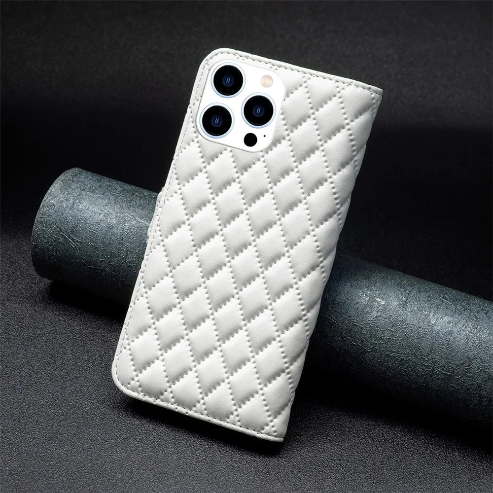 BINFEN COLOR BF Style-14 For iPhone 16 Pro Max Case Leather Phone Cover Card Slot Cash Pocket - White - 6