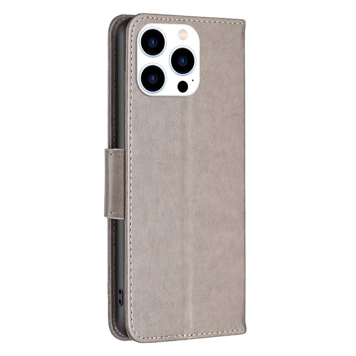 For iPhone 16 Pro Max Case Wallet Leather Phone Cover Butterflyimprinted -  Grey - 5
