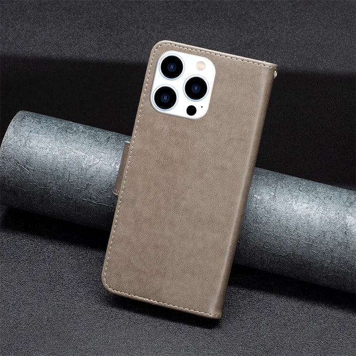 For iPhone 16 Pro Max Case Wallet Leather Phone Cover Butterflyimprinted -  Grey - 6
