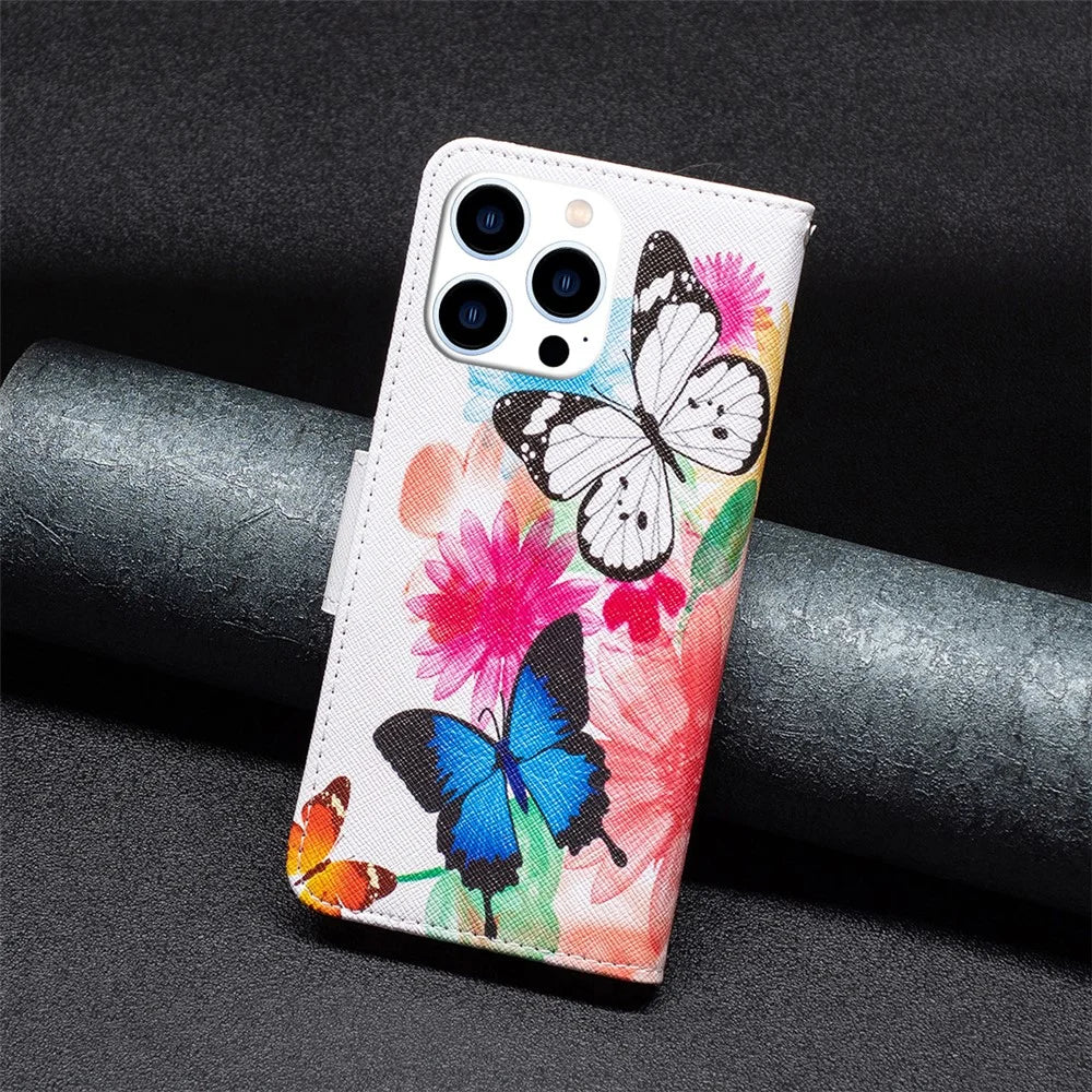 For iPhone 16 Pro Max Case Pattern Print PU Leather Phone Cover with Wallet - Two Butterflies - 6