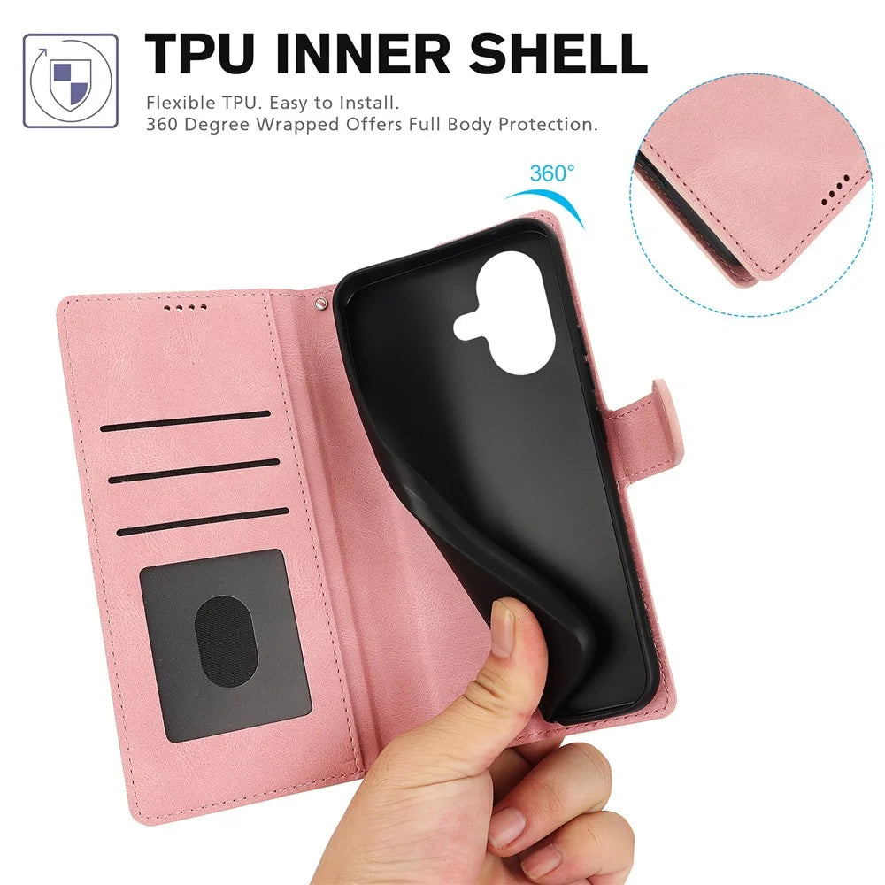 For iPhone 16 Case PU Leather Phone Cover Card Holder Magnetic Clasp Protective - Pink - 5
