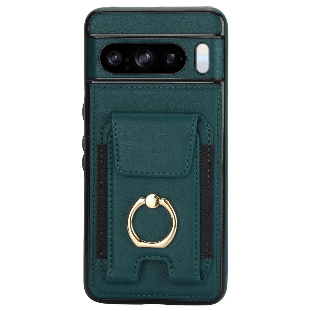 For Google Pixel 8 Pro Case Anit-Fall Kickstand Leather + TPU Phone Cover - Green - 1