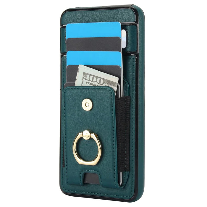 For Google Pixel 8 Pro Case Anit-Fall Kickstand Leather + TPU Phone Cover - Green - 3