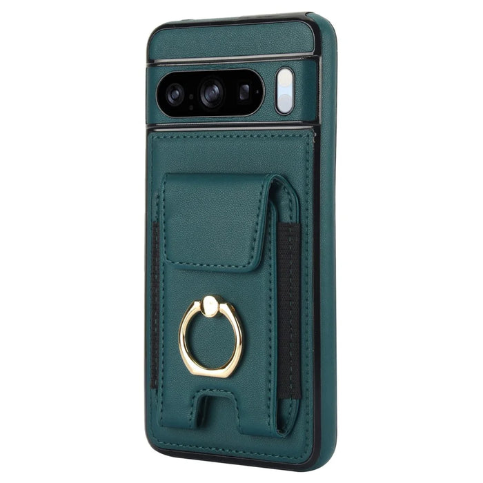 For Google Pixel 8 Pro Case Anit-Fall Kickstand Leather + TPU Phone Cover - Green - 4