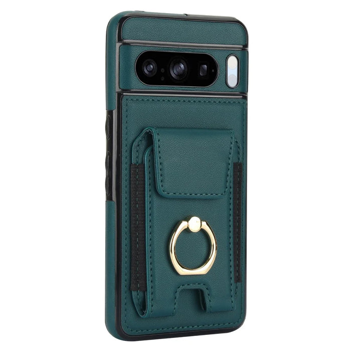 For Google Pixel 8 Pro Case Anit-Fall Kickstand Leather + TPU Phone Cover - Green - 5