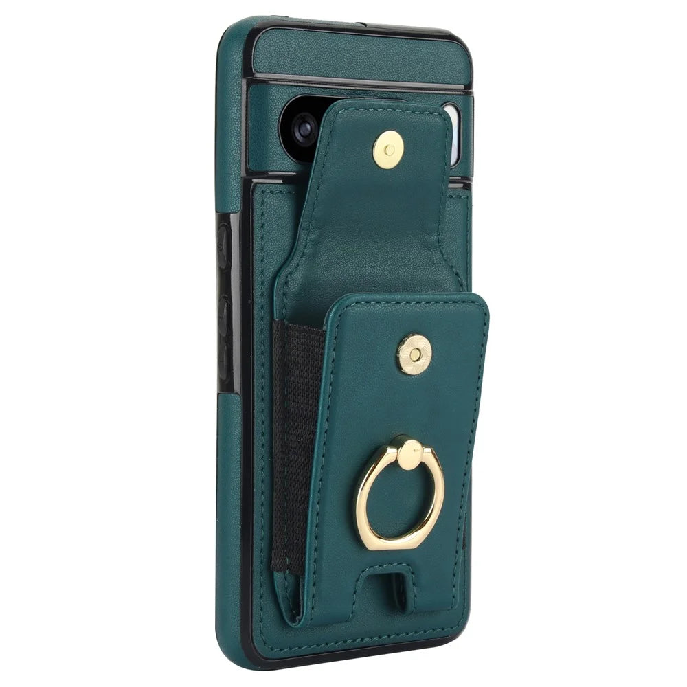For Google Pixel 8 Pro Case Anit-Fall Kickstand Leather + TPU Phone Cover - Green - 6