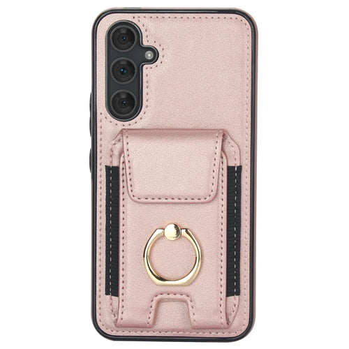For Samsung Galaxy A14 5G / 4G Case Kickstand Card Bag Leather Coated TPU Phone Cover -  Rose Gold - 1