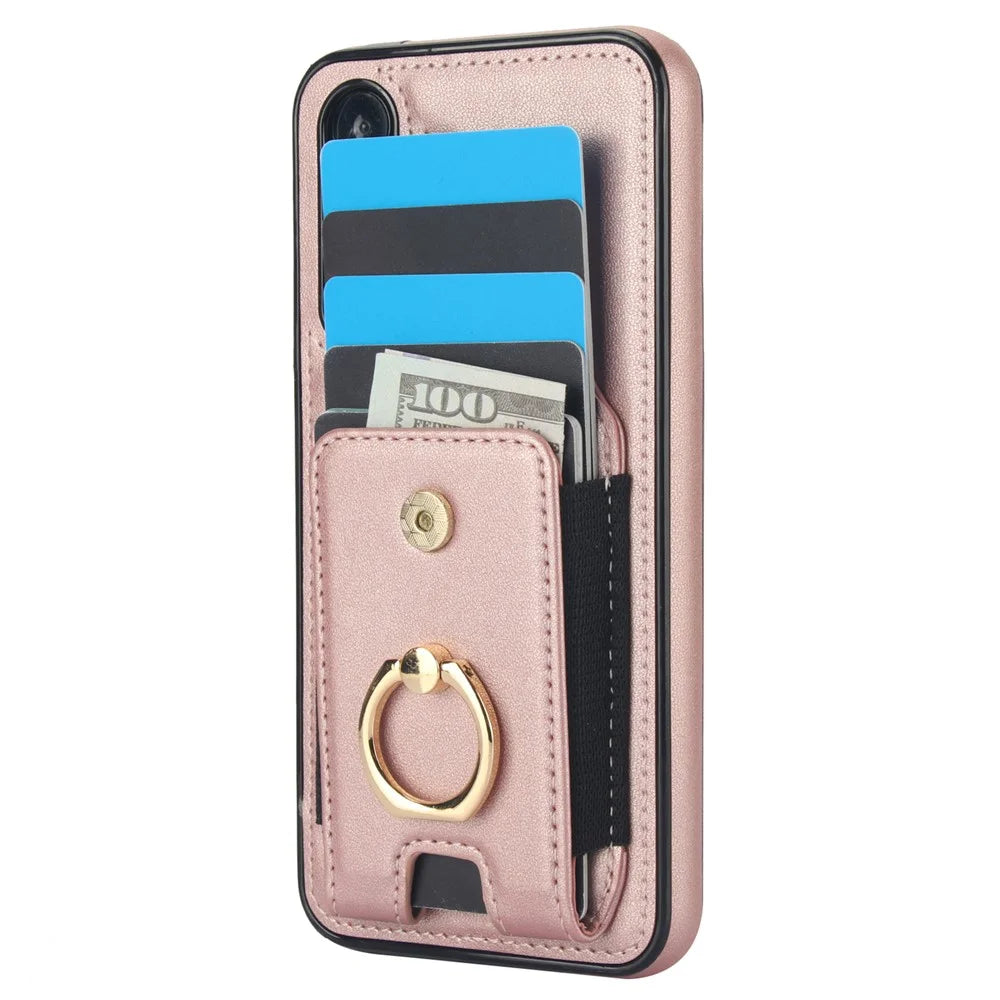 For Samsung Galaxy A14 5G / 4G Case Kickstand Card Bag Leather Coated TPU Phone Cover -  Rose Gold - 3