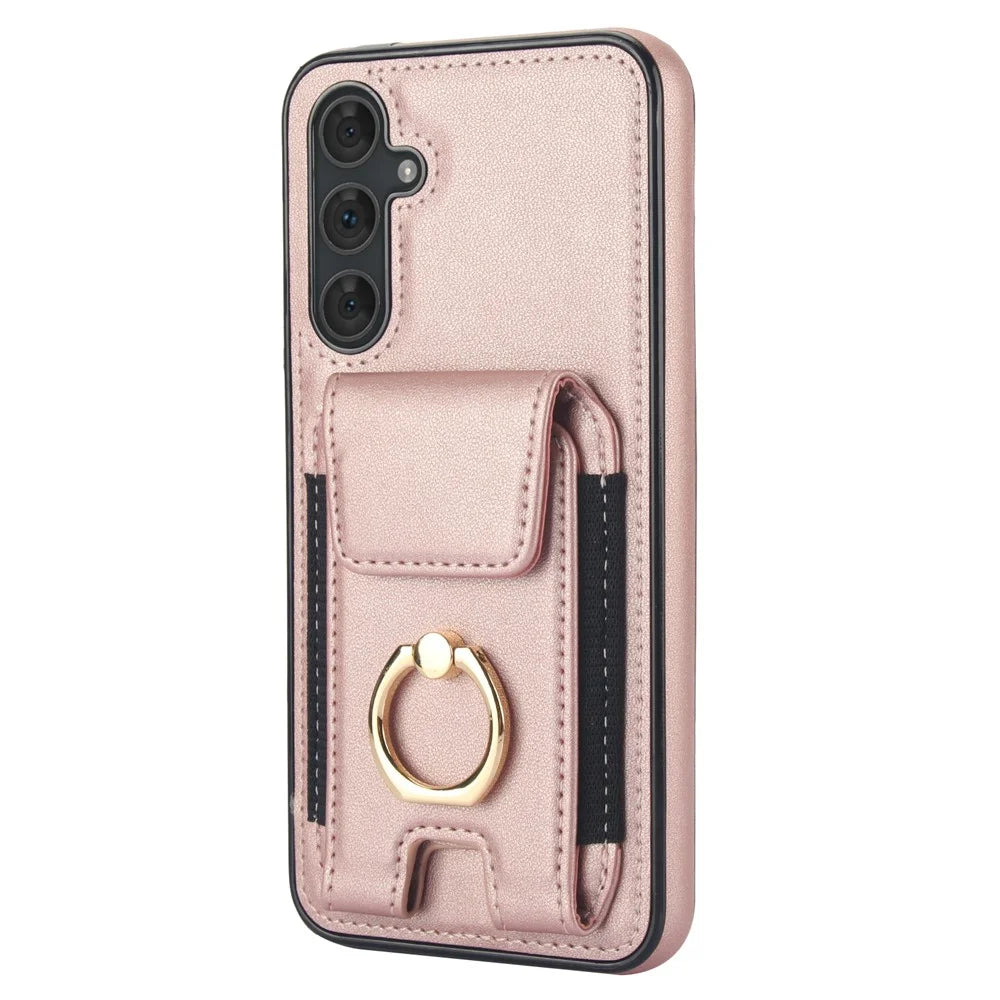 For Samsung Galaxy A14 5G / 4G Case Kickstand Card Bag Leather Coated TPU Phone Cover -  Rose Gold - 4