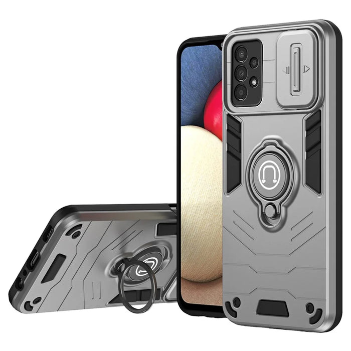 For Samsung Galaxy A13 4G Case PC+TPU Phone Cover with Kickstand and Slide Lens Guard - Grey - 1