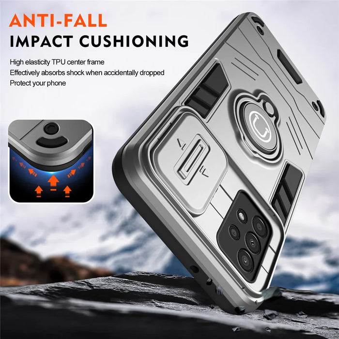 For Samsung Galaxy A13 4G Case PC+TPU Phone Cover with Kickstand and Slide Lens Guard - Grey - 4