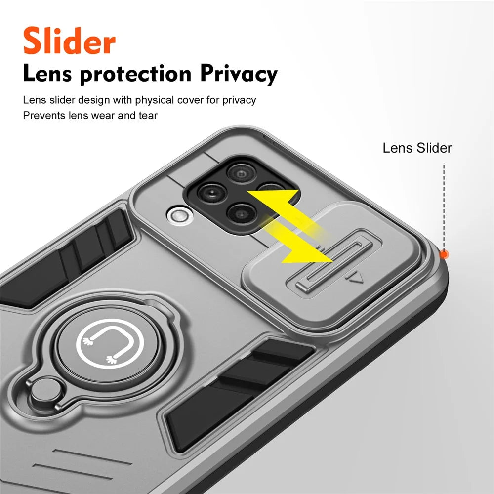 For Samsung Galaxy A22 4G (EU Version) Case PC+TPU Kickstand Cover with Slide Lens Cover -  Grey - 3