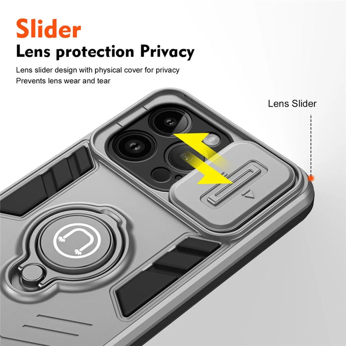 For iPhone 14 Pro Case Camera Protection PC+TPU Phone Cover with Ring Holder - Grey - 3