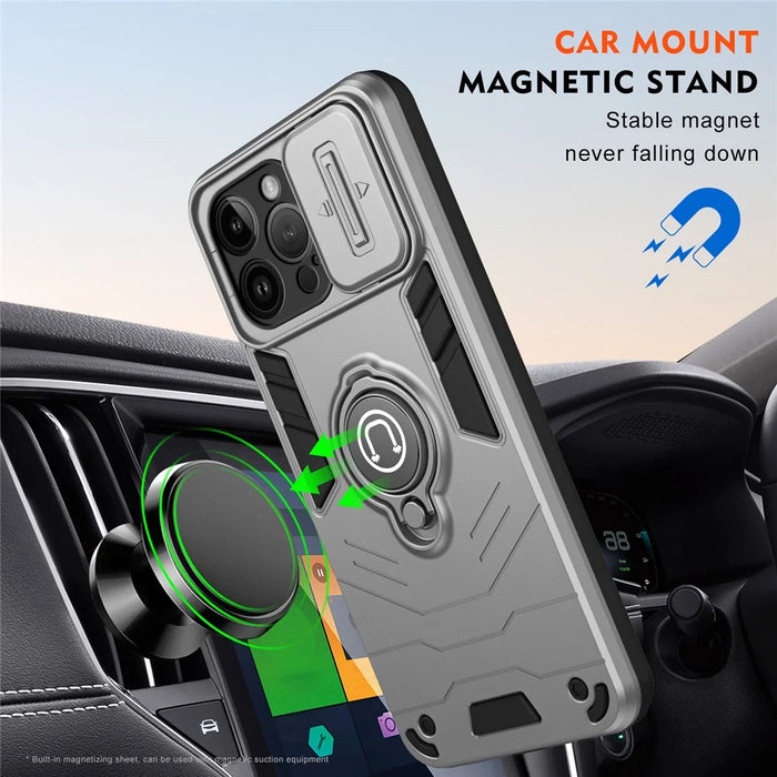 For iPhone 14 Pro Case Camera Protection PC+TPU Phone Cover with Ring Holder - Grey - 5