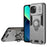For iPhone 13 Kickstand Case PC+TPU Phone Protector with Slide Lens Cover - Grey - 1