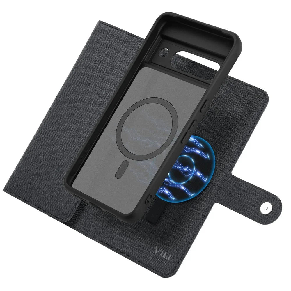 VILI GMA Series For Google Pixel 8a Magnetic Case RFID Blocking Wallet Detachable Leather Phone Cover -  Black - 3