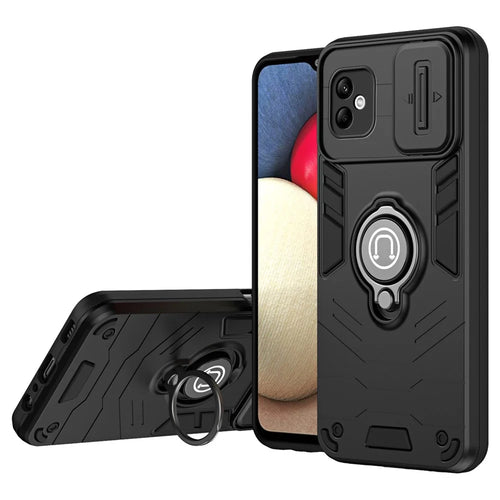 For Samsung Galaxy A05 4G Case Slide Camera Lid PC+TPU Phone Cover with Ring Kickstand - Black - 1