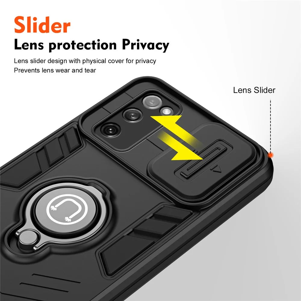 For Samsung Galaxy S20 FE 5G / S20 FE / S20 FE 2022 / S20 Lite Case Slide Lens Guard Phone Kickstand Cover - Black - 3