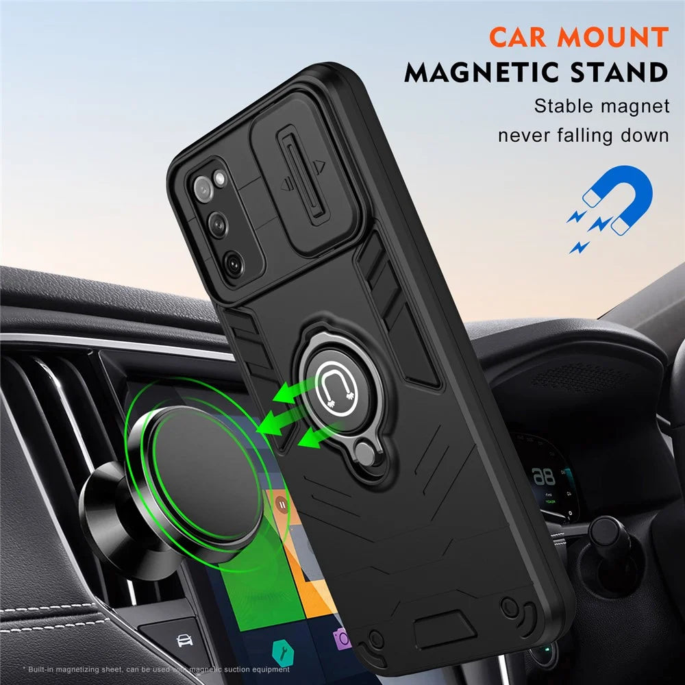 For Samsung Galaxy S20 FE 5G / S20 FE / S20 FE 2022 / S20 Lite Case Slide Lens Guard Phone Kickstand Cover - Black - 5