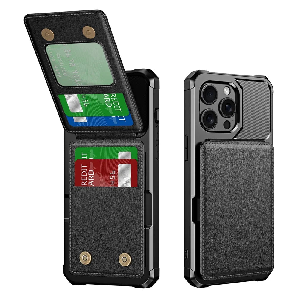 ZM11 For iPhone 14 Pro Max Kickstand Case Card Slots PU Leather+TPU Phone Cover - Black - 1