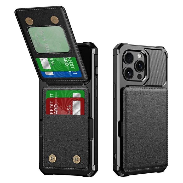 ZM11 For iPhone 14 Pro Max Kickstand Case Card Slots PU Leather+TPU Phone Cover - Black - 1