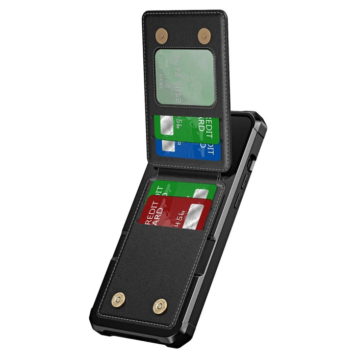 ZM11 For iPhone 14 Pro Max Kickstand Case Card Slots PU Leather+TPU Phone Cover - Black - 3