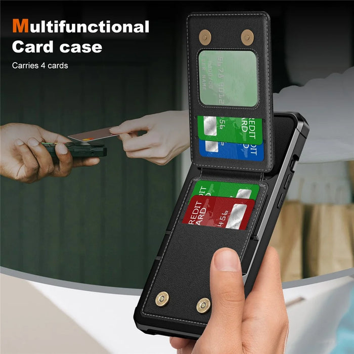 ZM11 For iPhone 14 Pro Max Kickstand Case Card Slots PU Leather+TPU Phone Cover - Black - 4