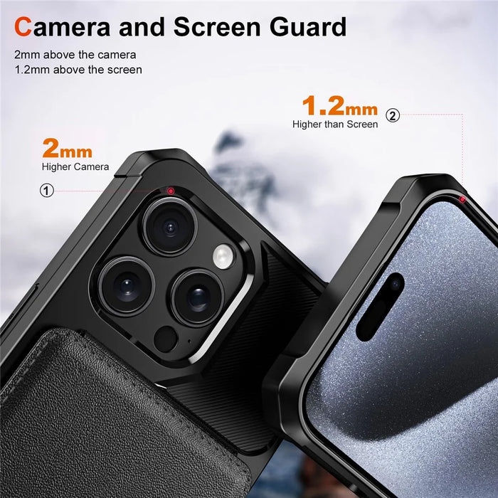 ZM11 For iPhone 14 Pro Max Kickstand Case Card Slots PU Leather+TPU Phone Cover - Black - 5