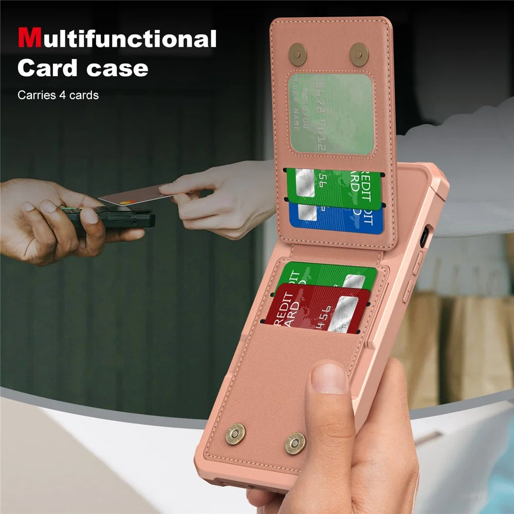 ZM11 For iPhone 14 Pro Case Card Holder Kickstand PU Leather + TPU Phone Cover - Rose Gold - 4
