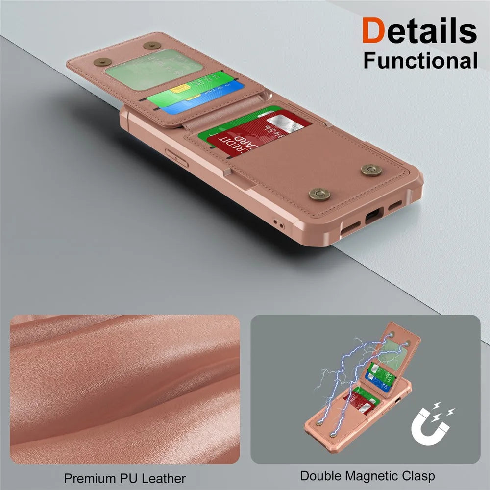 ZM11 For iPhone 14 Pro Case Card Holder Kickstand PU Leather + TPU Phone Cover - Rose Gold - 7