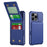 ZM11 For iPhone 13 Pro Max Case Vertical Card Slots PU Leather Coated TPU Kickstand Phone Cover - Dark Blue - 1