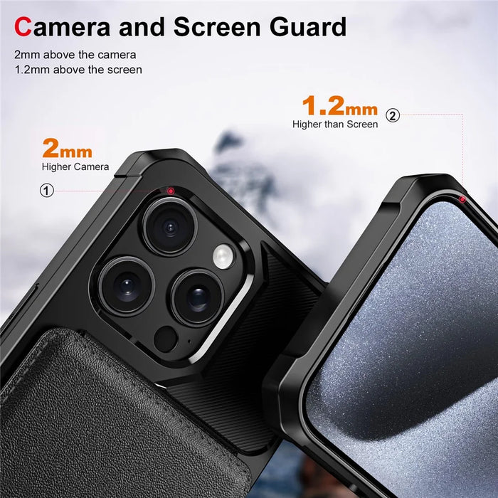 ZM11 For iPhone 13 Pro Case Card Slots PU+TPU Phone Cover with Kickstand - Black - 5