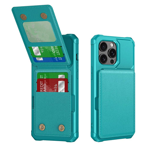 ZM11 For iPhone 12 Pro Max Kickstand Case Leather+TPU Card Slots Phone Cover -  Green - 1