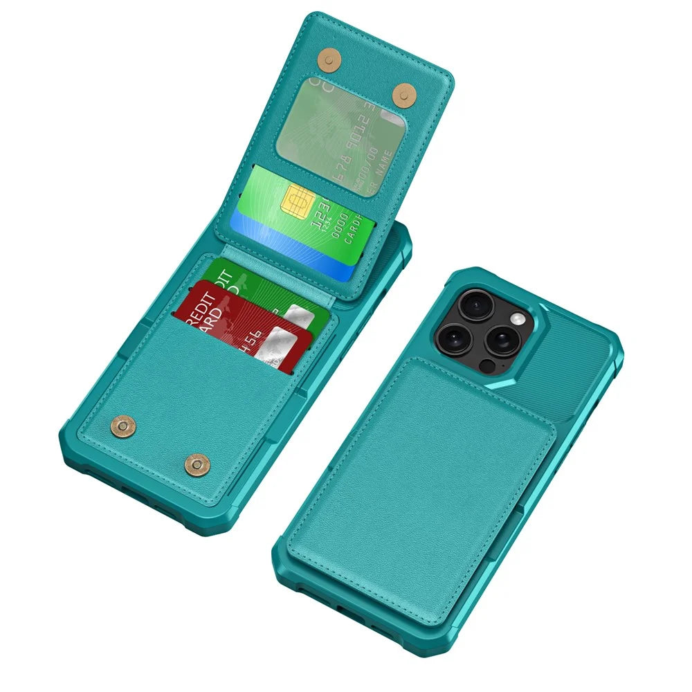 ZM11 For iPhone 12 Pro Max Kickstand Case Leather+TPU Card Slots Phone Cover -  Green - 2