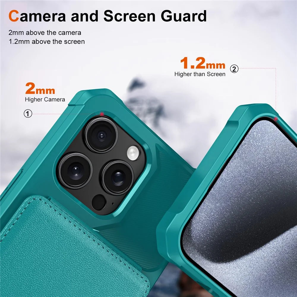 ZM11 For iPhone 12 Pro Max Kickstand Case Leather+TPU Card Slots Phone Cover -  Green - 5