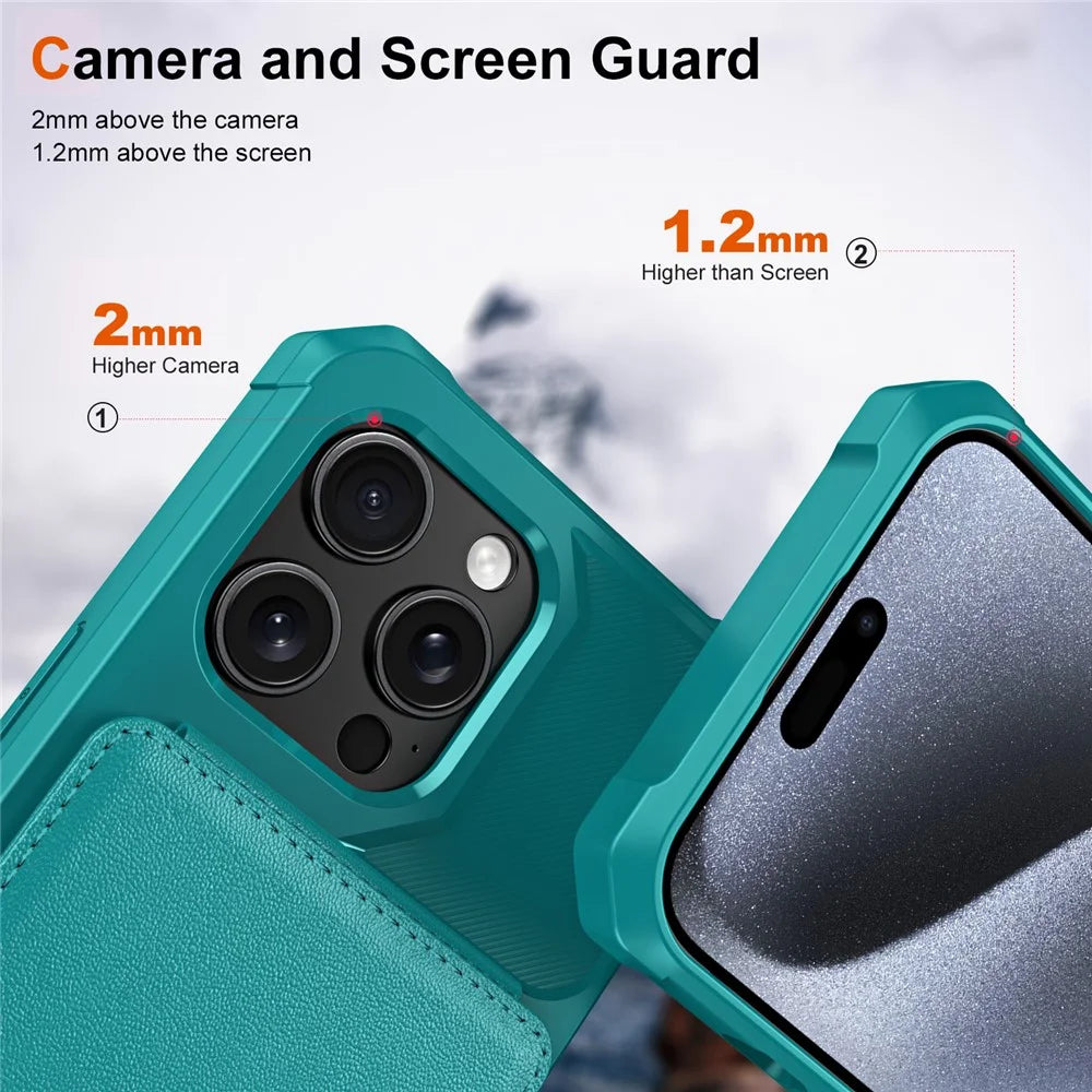 ZM11 For iPhone 15 Pro Case Kickstand Card Slots PU Leather+TPU Phone Cover - Green - 5