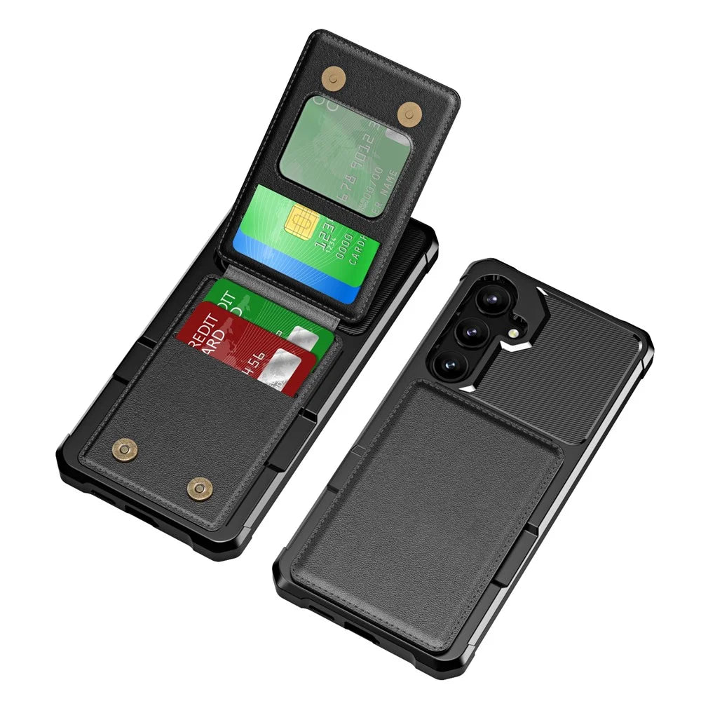 ZM11 For Samsung Galaxy A55 5G Case Leather +TPU Phone Cover Card Holder Kickstand - Black - 2
