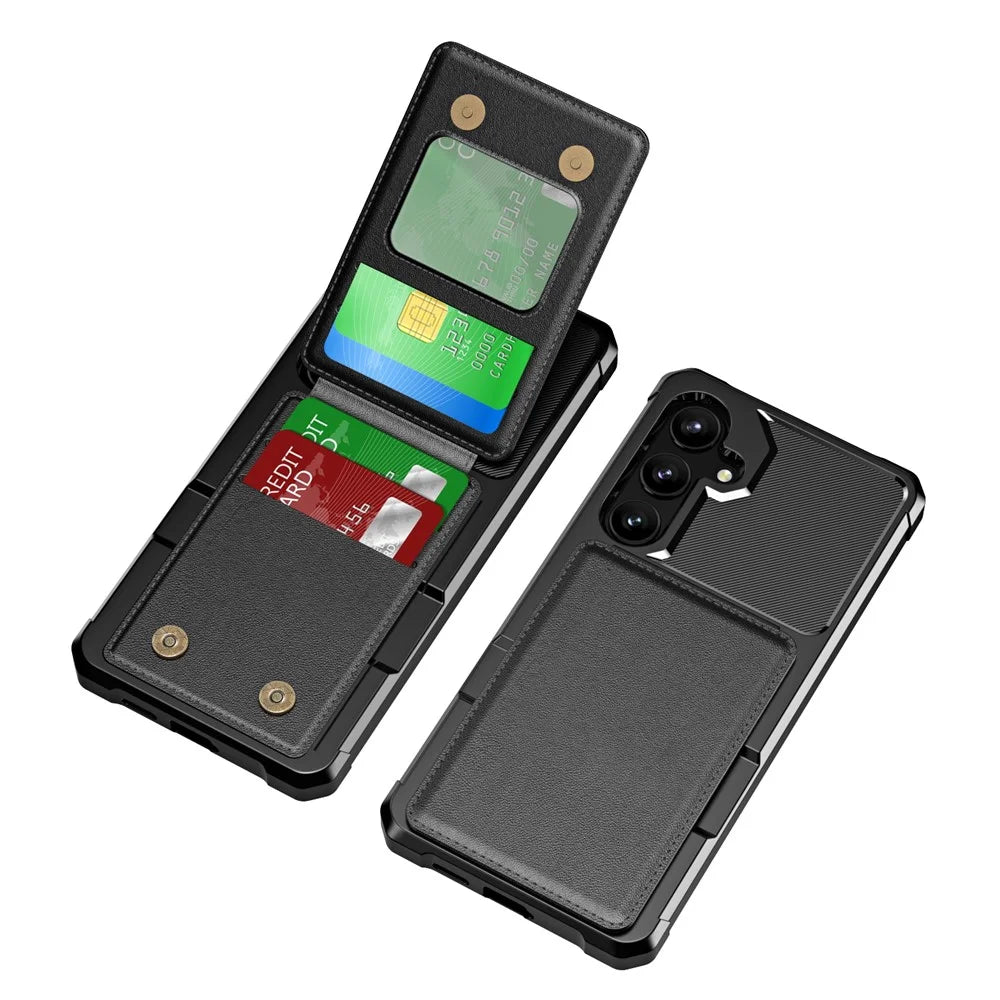 ZM11 For Samsung Galaxy A24 4G (162.1 X 77.6 X 8.3mm) Case Card Holder Leather+TPU Phone Cover -  Black - 2