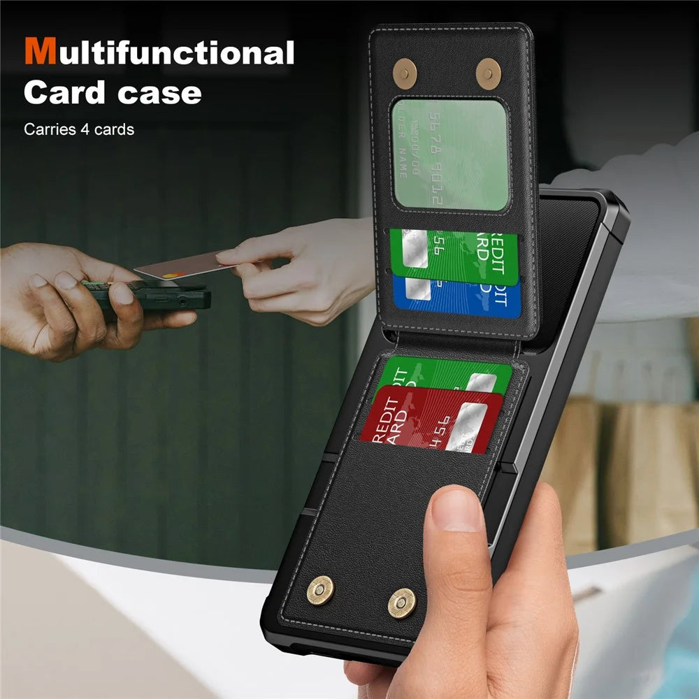 ZM11 For Samsung Galaxy A24 4G (162.1 X 77.6 X 8.3mm) Case Card Holder Leather+TPU Phone Cover -  Black - 4