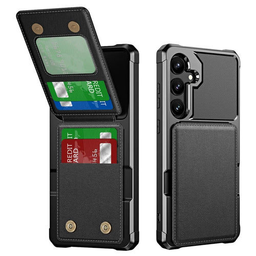 ZM11 For Samsung Galaxy S23 FE Case Kicsktand Card Holder Leather+TPU Phone Cover -  Black - 1