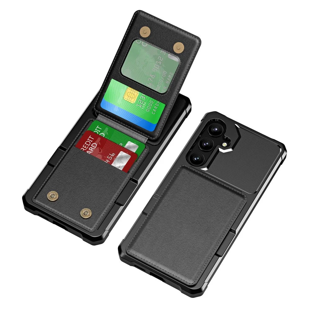 ZM11 For Samsung Galaxy S23 FE Case Kicsktand Card Holder Leather+TPU Phone Cover -  Black - 2