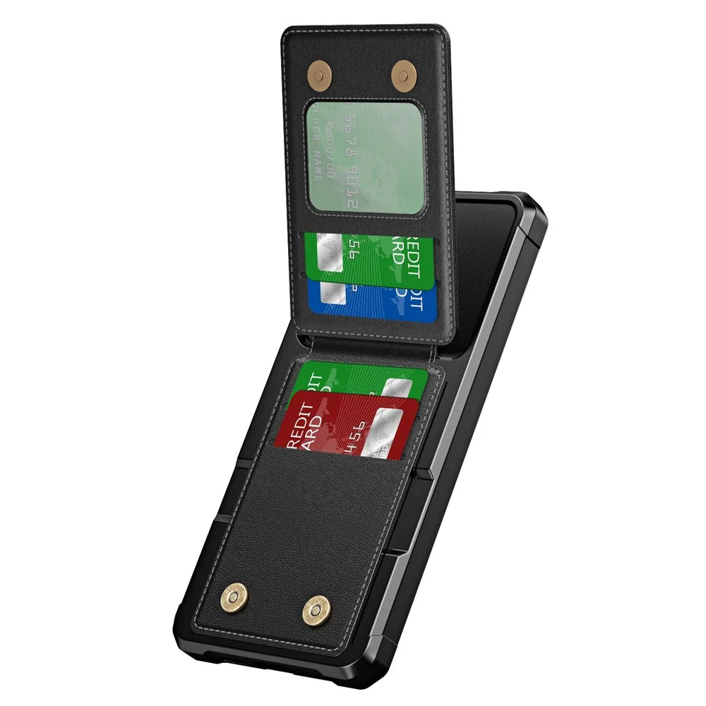 ZM11 For Samsung Galaxy S23 FE Case Kicsktand Card Holder Leather+TPU Phone Cover -  Black - 3