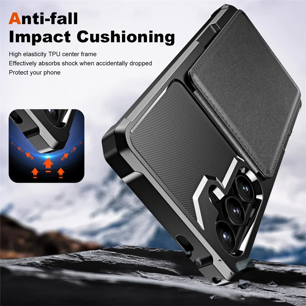 ZM11 For Samsung Galaxy S23 FE Case Kicsktand Card Holder Leather+TPU Phone Cover -  Black - 6