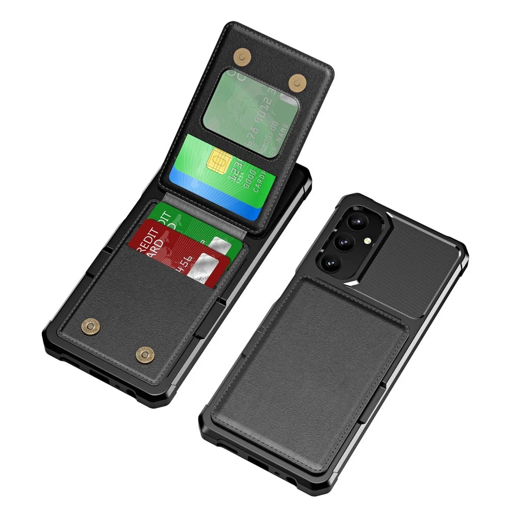 ZM11 For Samsung Galaxy A05s 4G Case Card Slots Kickstand Leather+TPU Phone Cover -  Black - 2