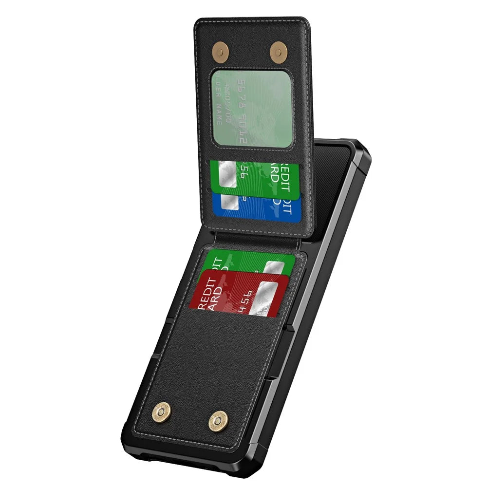 ZM11 For Samsung Galaxy A05s 4G Case Card Slots Kickstand Leather+TPU Phone Cover -  Black - 3