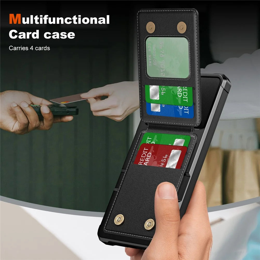 ZM11 For Samsung Galaxy A05s 4G Case Card Slots Kickstand Leather+TPU Phone Cover -  Black - 4