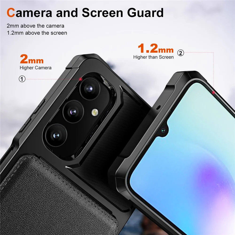 ZM11 For Samsung Galaxy A05s 4G Case Card Slots Kickstand Leather+TPU Phone Cover -  Black - 5