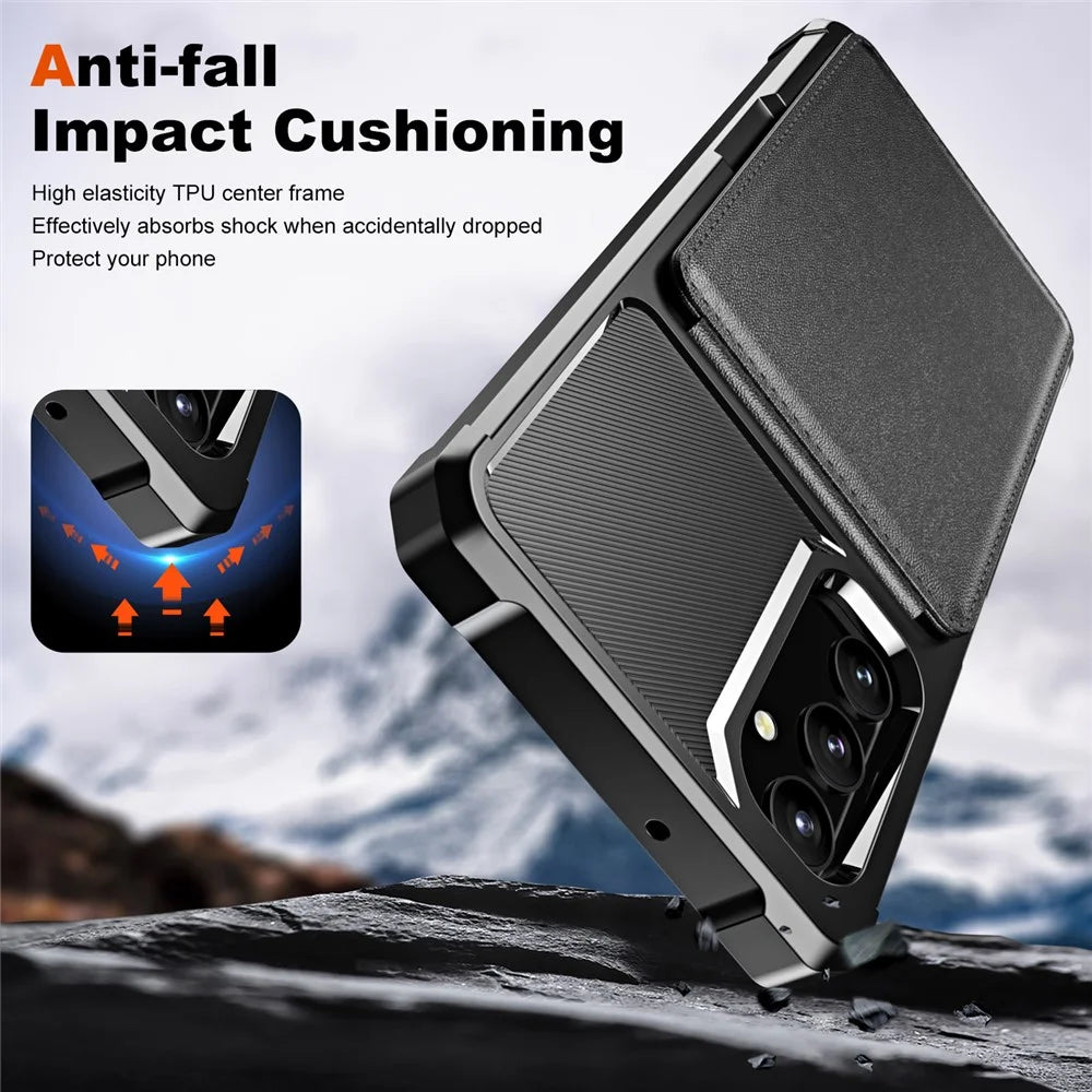 ZM11 For Samsung Galaxy A05s 4G Case Card Slots Kickstand Leather+TPU Phone Cover -  Black - 6
