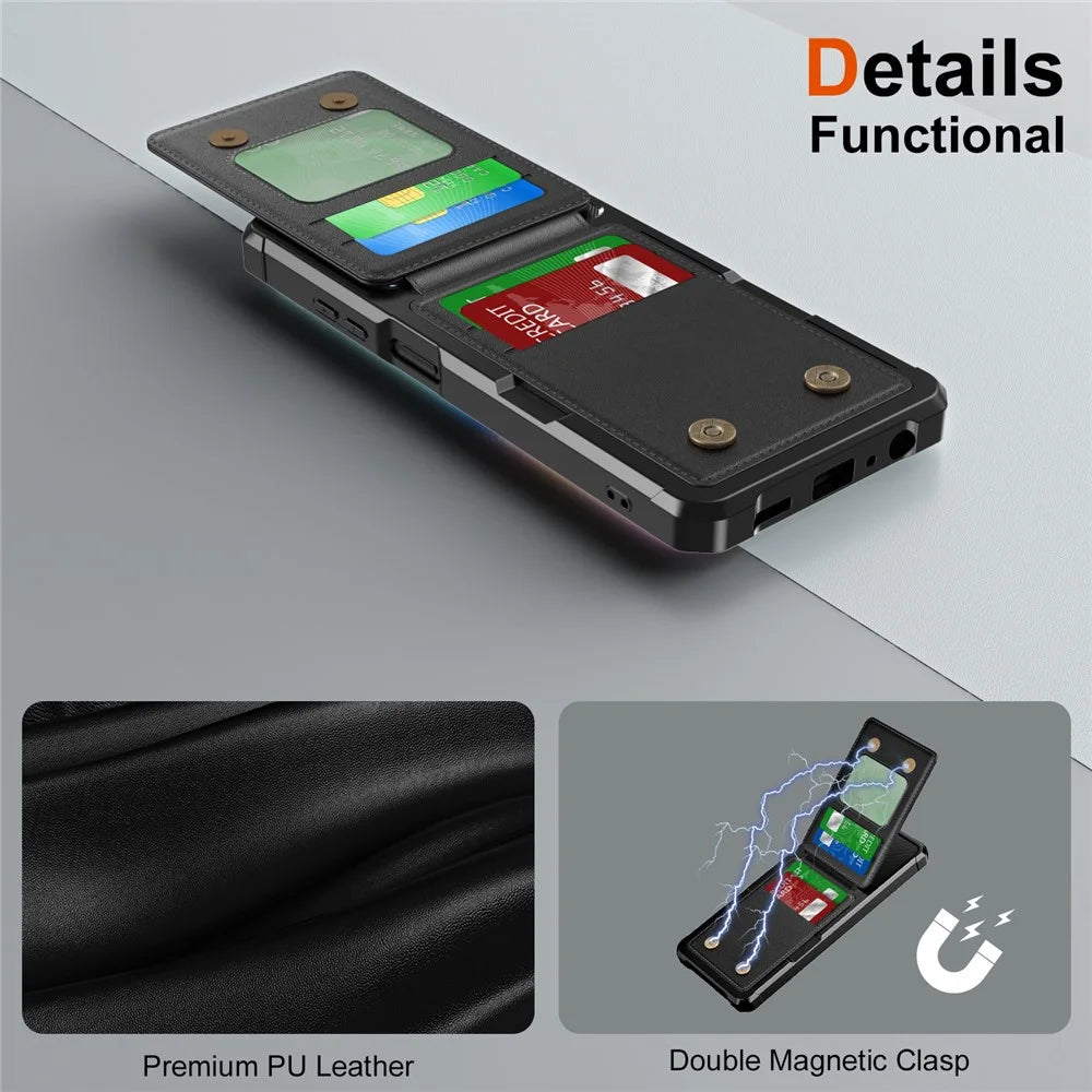 ZM11 For Samsung Galaxy A05s 4G Case Card Slots Kickstand Leather+TPU Phone Cover -  Black - 7